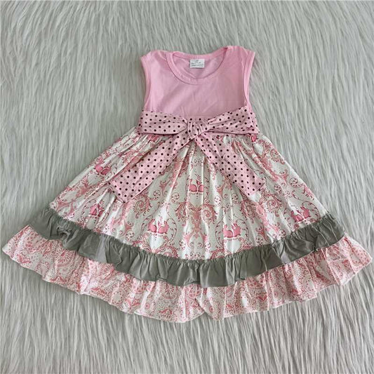 A8-1 Pink Cute Girl Short Sleeve Tunic Twirl Dress