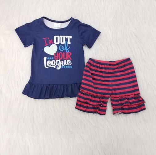 A8-22 Baseball Cute Girl Short Sleeve Outfit Kid Boutique Wholesale Outfit