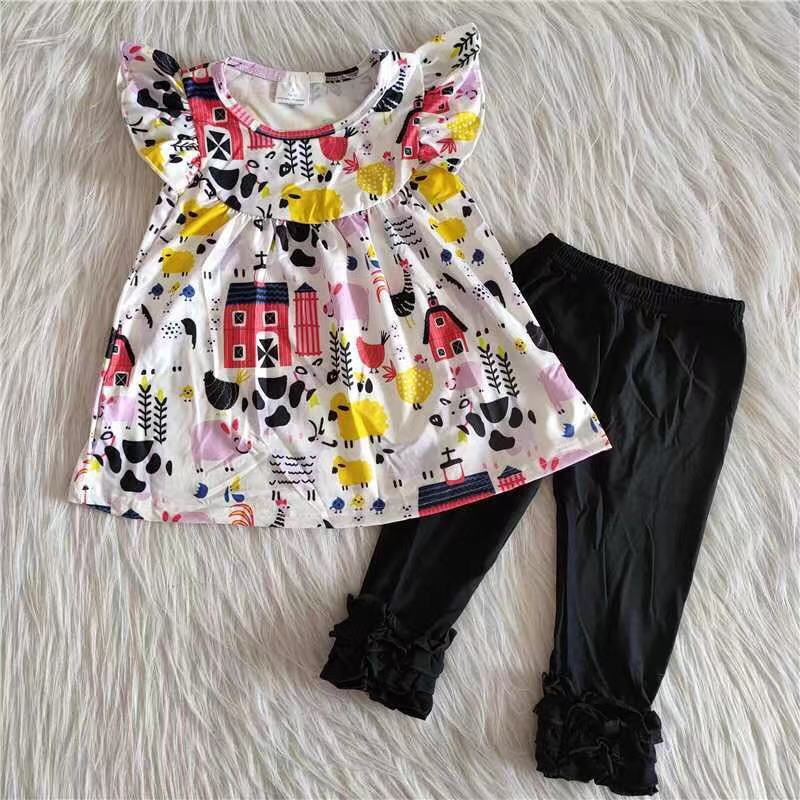 A3-2 Farm Girls Summer Children Clothing Kid Summer Boutique Outfits