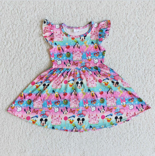 Aa-12 Cartoon Pink Cute Girl  Twirl Dress