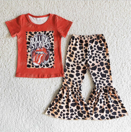 B0-1 Music Band Girls Fashion Leopard Bell Pants Set