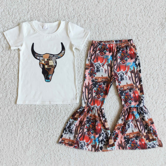 B1-14 Cow Cute Girl Short Sleeve Outfit Kid Boutique Wholesale Outfit