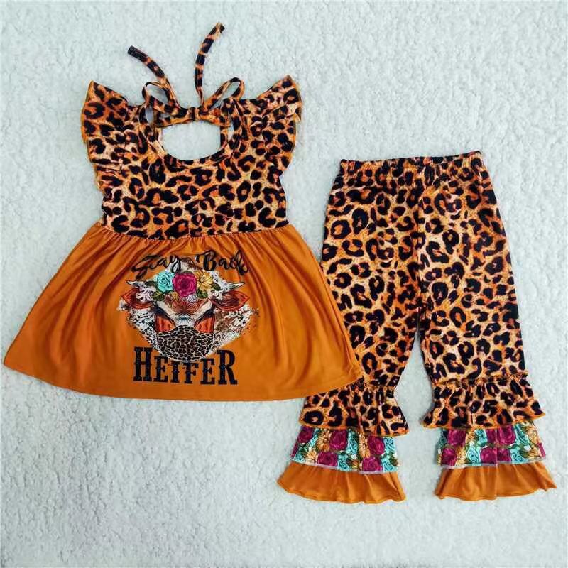 B10-14 Leopard Girls Summer Children Clothing Kid Summer Boutique Outfits