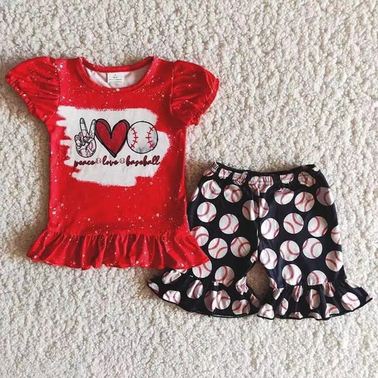 6.7 RTS NO MOQ Baby Girls Summer Sets B10-3 Boutique Peace Love Baseball Shorts Sets