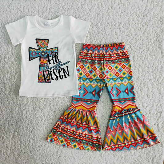 RTS NO MOQ Baby Girls Summer Sets B11-15 Easter Shirt Bell Pants Outfits Clothes Sets