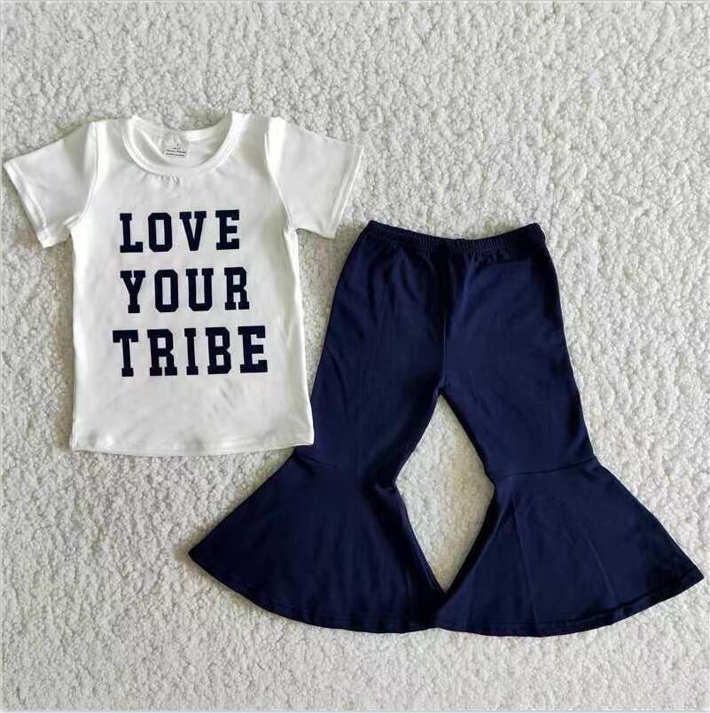 B11-23 Navy Blue Girls Summer Children Clothing Kid Summer Boutique Clothes