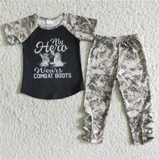 6.9 RTS NO MOQ Baby Girls Summer Sets B11-24 Hero Legging Pants Camo Sets