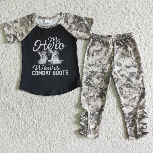 B11-24  Camo Black Boots Short Pant Sets