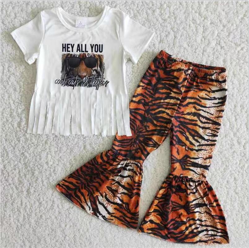 B12-16 Tiger Girls Summer Children Clothing Kid Summer Boutique Clothes