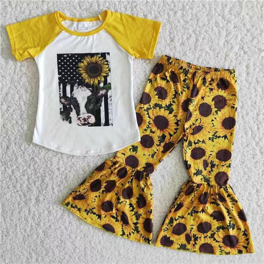 B12-24 Yellow Sunflower Cow Summer Clothing Boutique Outfit