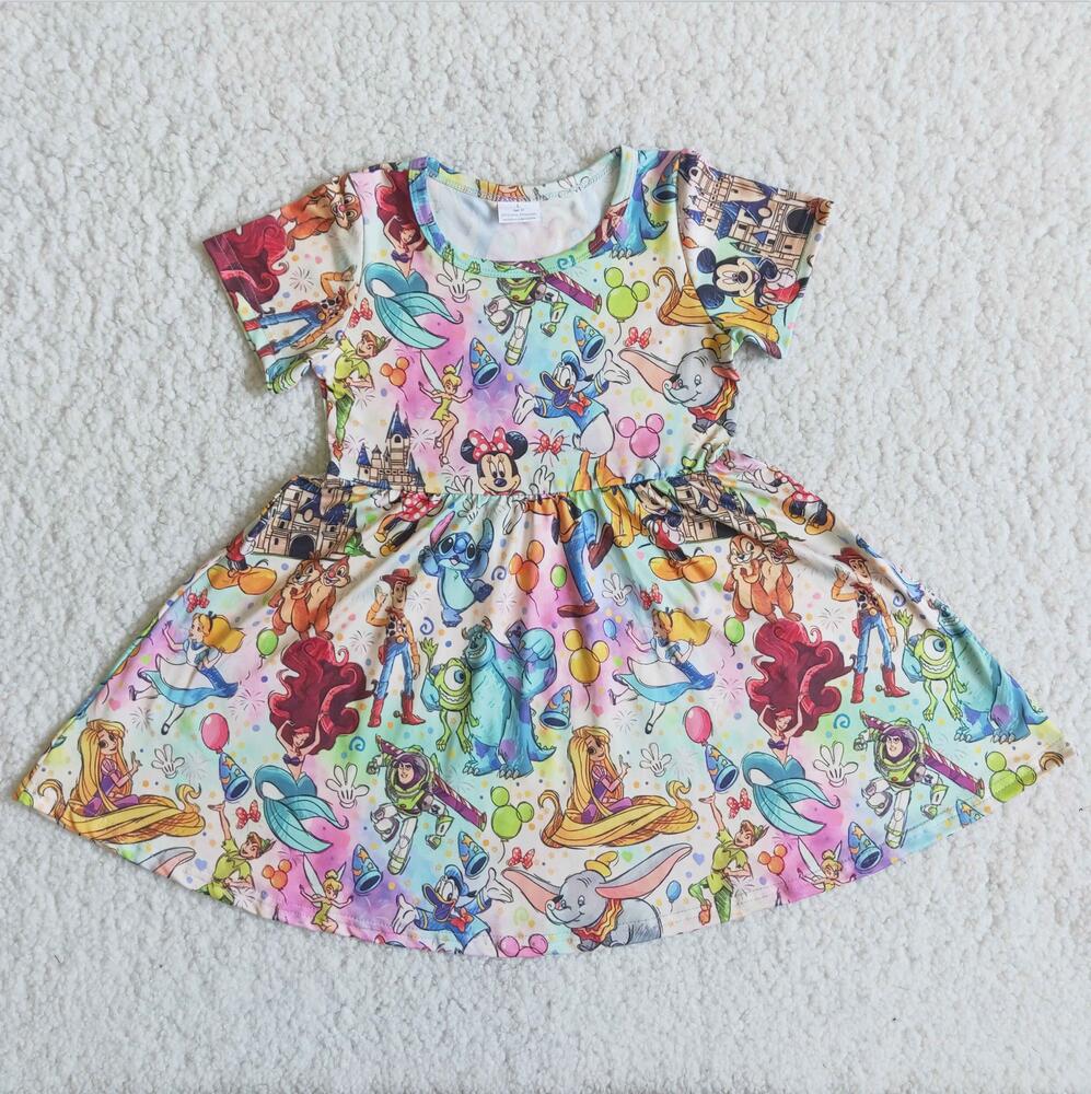 B13-16 Colorful Cartoon Cute Girl  Twirl Dress