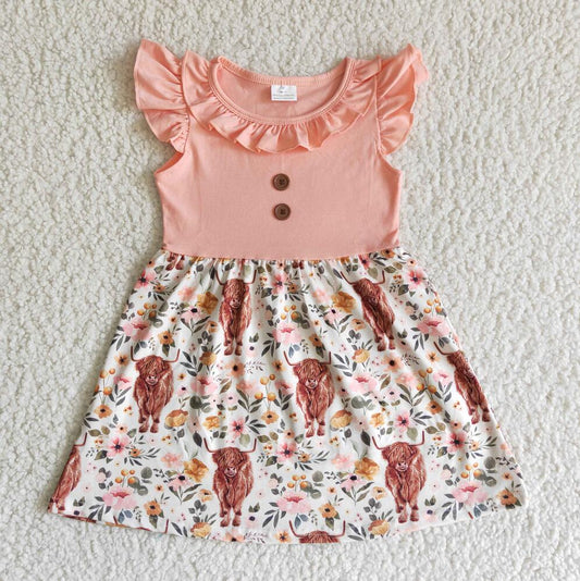 B13-30 Floral Cow Cute Girl  Twirl Dress