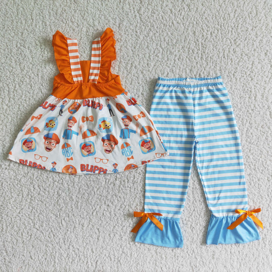 B14-2 Blue Summer Children Clothing Kid Summer Boutique Outfits