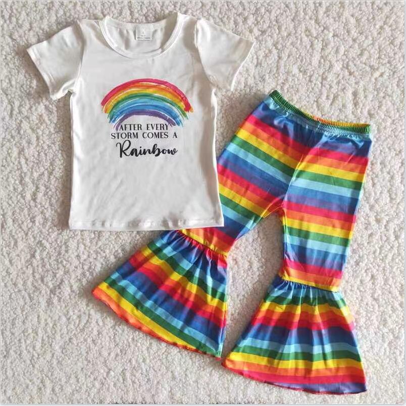 B14-3 Rainbow Girls Summer Children Clothing Kid Summer Boutique Clothes