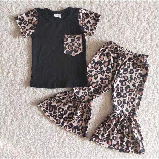 B15-14 Leopard Girls Summer Children Clothing Kid Summer Boutique Clothes