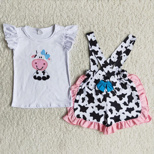 GLP1321 Cow Summer Short Sleeve Children Clothing Kid Summer Boutique Outfits