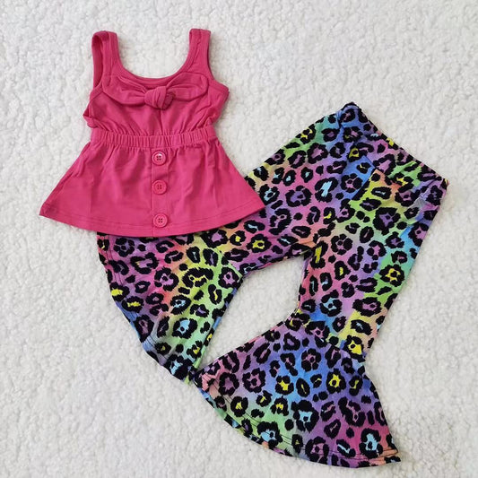 B17-21 Pink Tops Colorful Leopard Girl Pant Summer Boutique Children Clothing