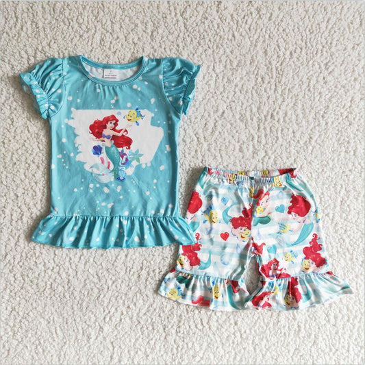 B17-25 Cartoon Wholesale In Stock Kid Ruffle Summer Boutique Outfits