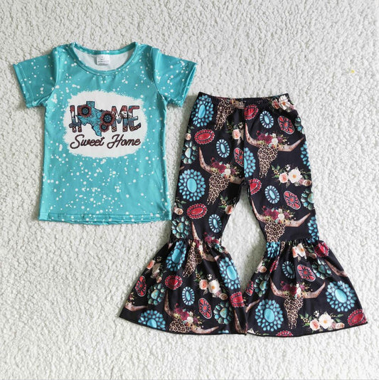 B17-28 Blue Cow Girls Summer Children Clothing Kid Summer Boutique Outfits