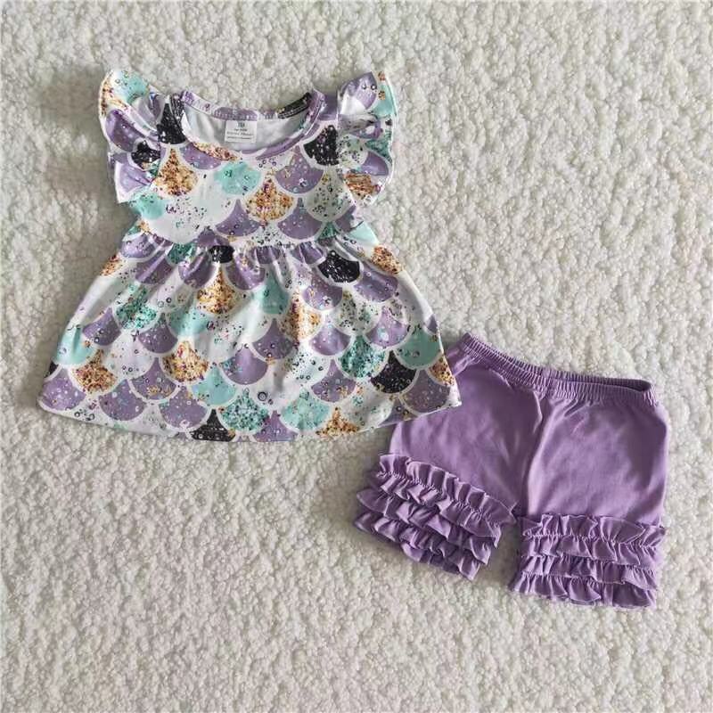 B17-9 Purple Girl Icing Shorts Summer Boutique Children Clothing