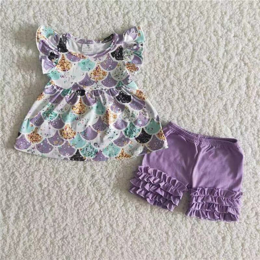 B17-9 Purple Cute Girls Summer Children Clothing Kid Summer Boutique Outfits