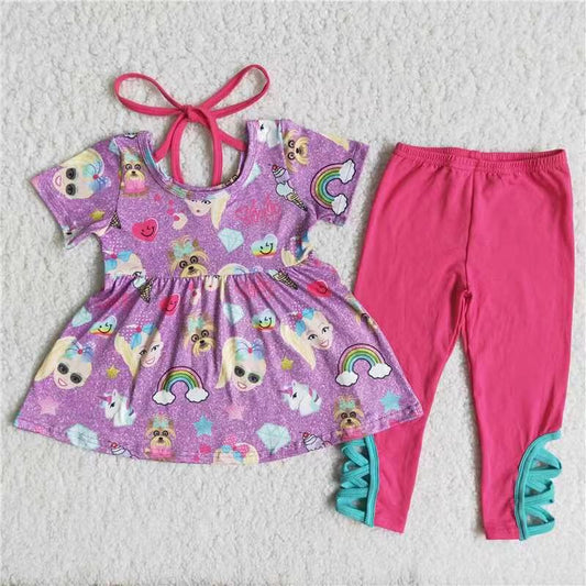 B18-5 Pink Girls Summer Children Clothing Kid Summer Boutique Outfits