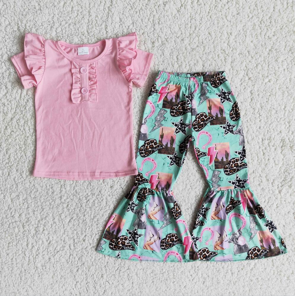 B2-11 Floral Design Cute Girls Pant Sets Boutique Outfit