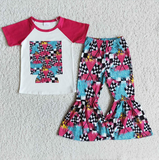 B2-14 Cute Girl Short Sleeve Kid Clothes Kid Boutique Wholesale Outfit