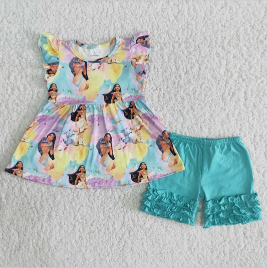 B4-2 Kids Girls Summer Princess Summer Shorts Set