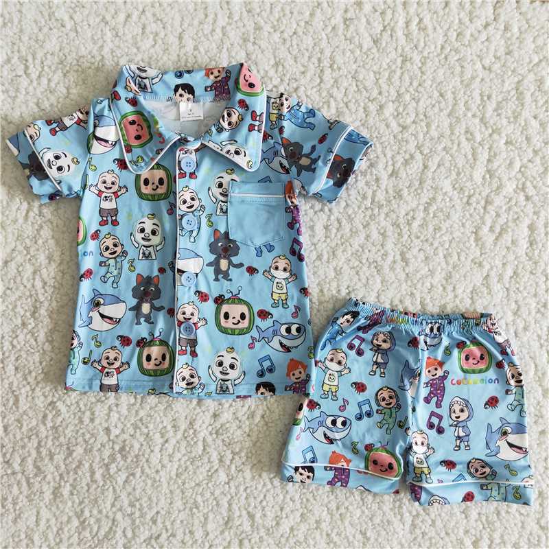 B5-15 Cute Blue Cartoon Girl Summer Boutique Clothing