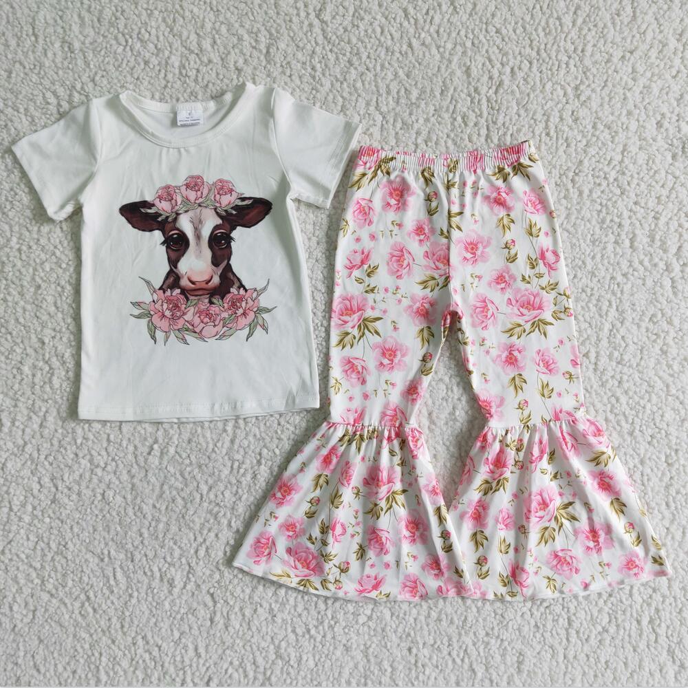 B7-11 Cow Floral Cute Girl Summer Clothing