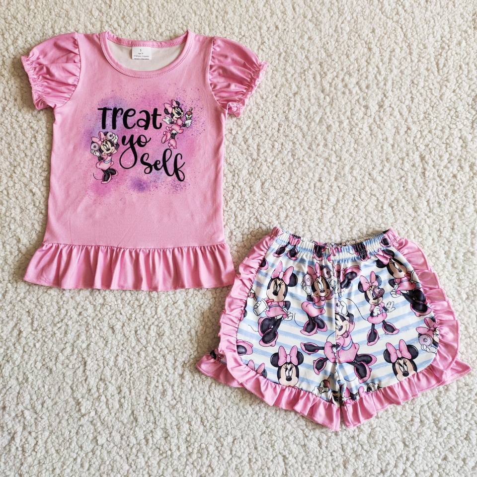 B7-12 Cartoon Ruffle Cute Girl Summer Boutique Short Sets