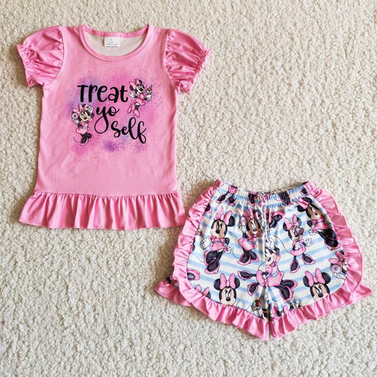 B7-12 Cartoon Ruffle Cute Girl Summer Boutique Short Sets