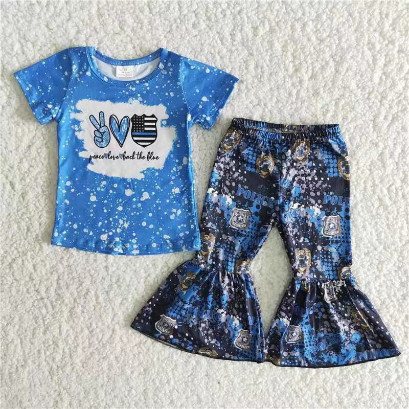 B8-2 Blue Summer Girl Short Outfit Kid Boutique Wholesale Outfit