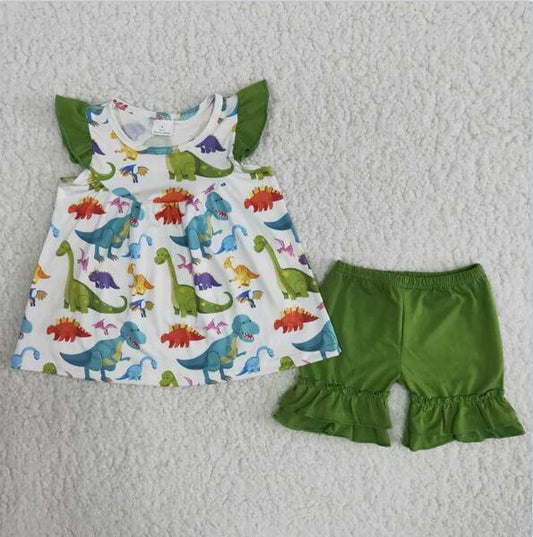 B9-2 Green Cute Girls Summer Children Clothing Kid Summer Boutique Outfits