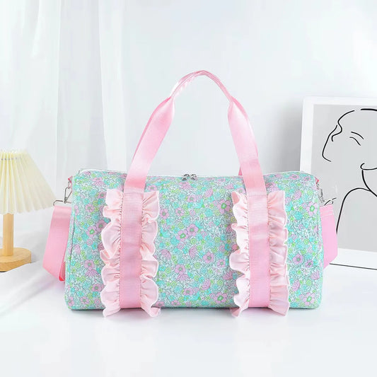 RTS NO MOQ Adult Gym backpack BA0291 Pink Ruffle Blue Floral Print Duffle Bags