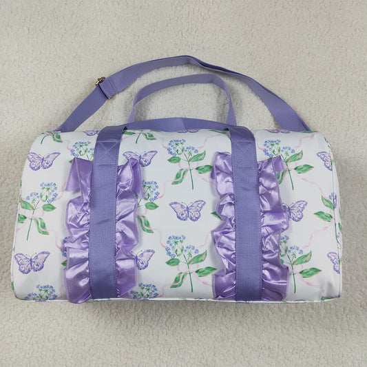 RTS NO MOQ Adult Gym backpack BA0293 Lavender Ruffle Butterfly Floral Print Duffle Bags