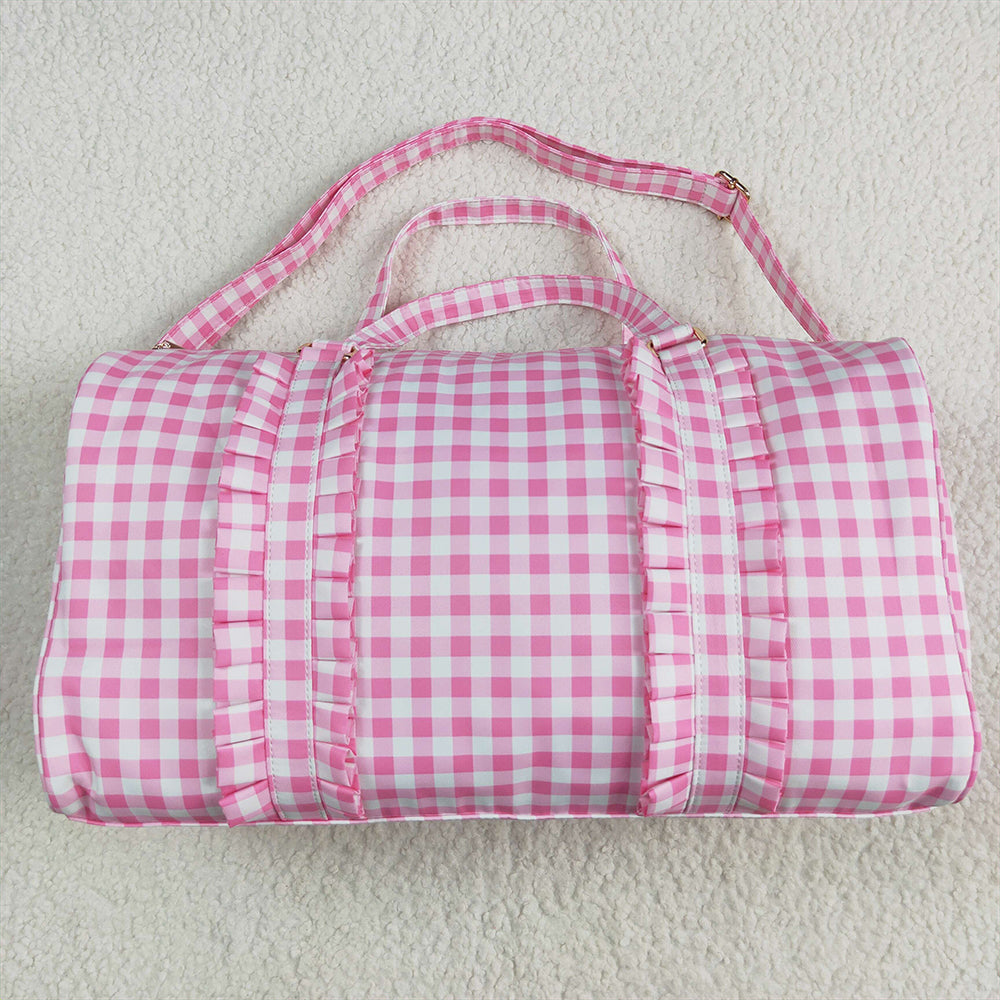 RTS NO MOQ Adult Gym backpack BA0302 Pink Checkered Ruffle Print Gym Duffle Bags
