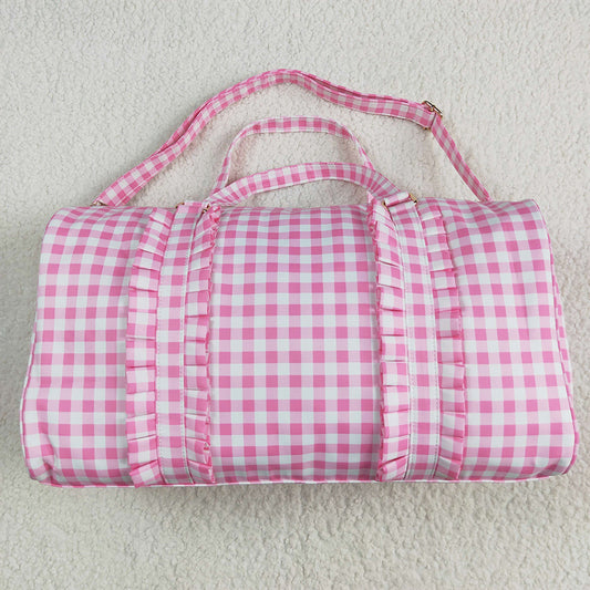 RTS NO MOQ Adult Gym backpack BA0302 Pink Checkered Ruffle Print Gym Duffle Bags