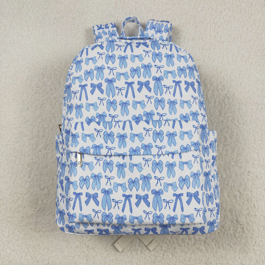 7.29 RTS NO MOQ Baby Kids Backpacks BA0322 Sky Blue Bows Plaid Zipper School Back Bags