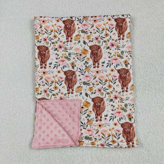 6.11 RTS NO MOQ Baby Kids Carpet BL0011 Pink Highland Cow Western Blankets