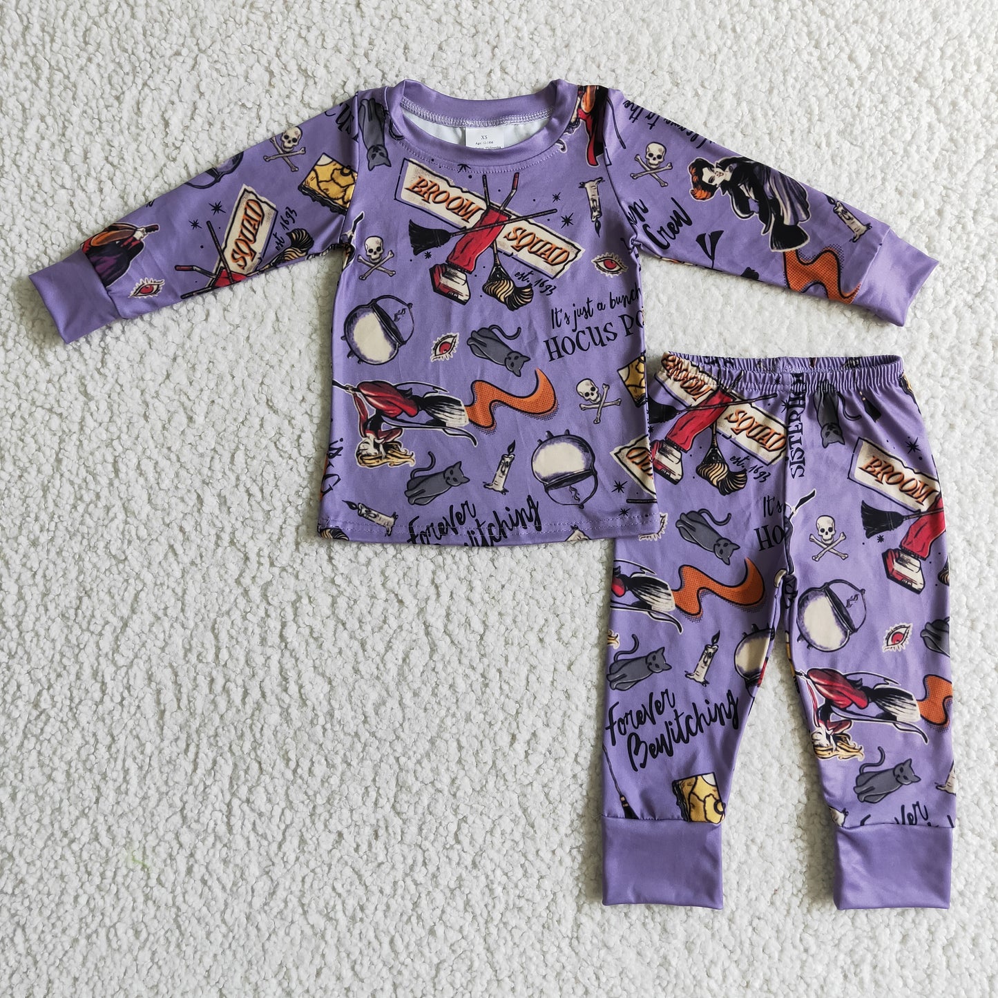 BLP0035  Purple Cartoon Halloween Girls Children Long Sleeve Clothing Kid Summer Boutique Outfits