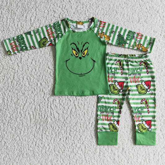 BLP0085 Green Christmas Cute Boys Children Long Sleeve Clothing Kid Summer Boutique Outfits