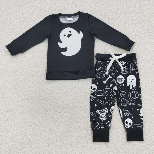 BLP0255 Black Ghost Cute Children Long Sleeve Clothing Kid Summer Boutique Outfits