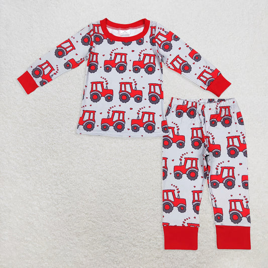 6.20 RTS NO MOQ Baby Boys Sets BLP0449 Valentines Tractor Tee Shirts Pants Pajamas Clothes Sets