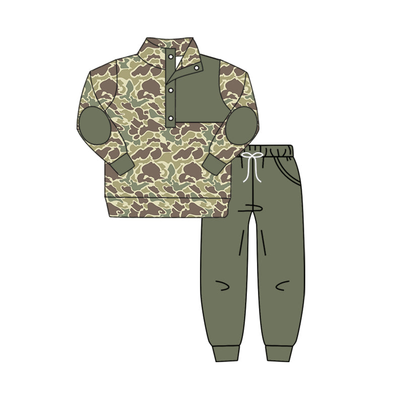 BLP0491 Green Camo Design Long Sleeve Wholesale Boutique Kid Clothing Sets