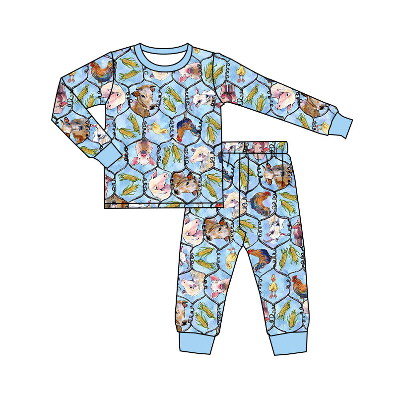 BLP0501 Blue Cow Long Sleeve Wholesale Boutique Kid Clothing Sets