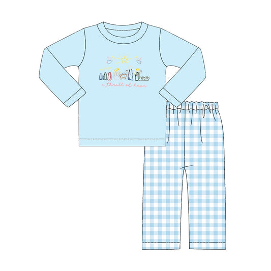 BLP0504 Sky Blue Long Sleeve Wholesale Boutique Kid Clothing Sets