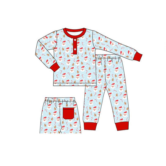 BLP0526 Blue Christmas Santa Long Sleeve Wholesale Boutique Kid Clothing