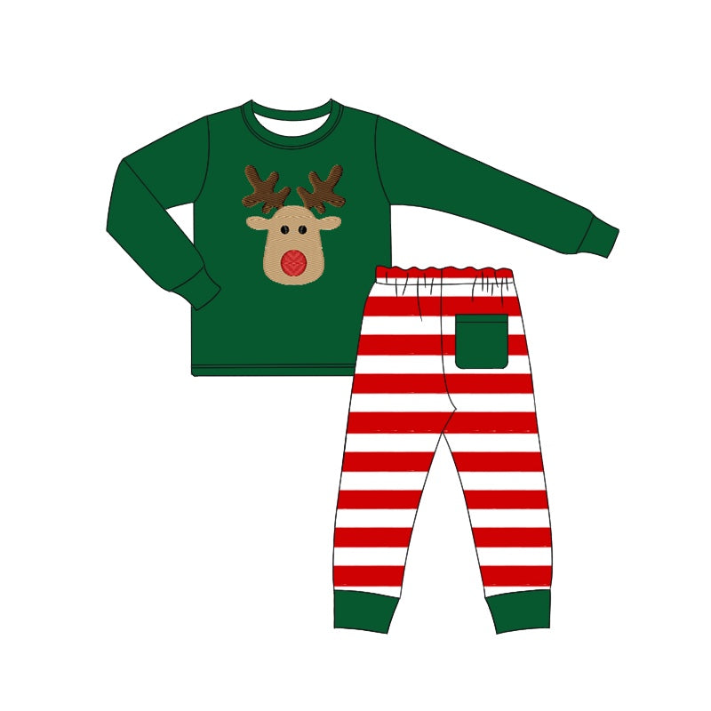 BLP0536 Green Deer Boy Long Sleeve Wholesale Boutique Kid Clothing